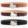 Metalowy Pasek Damski Hello Kitty z Nadrukiem Litery i Cyrkoniami do Codziennego i Eleganckiego Ubioru