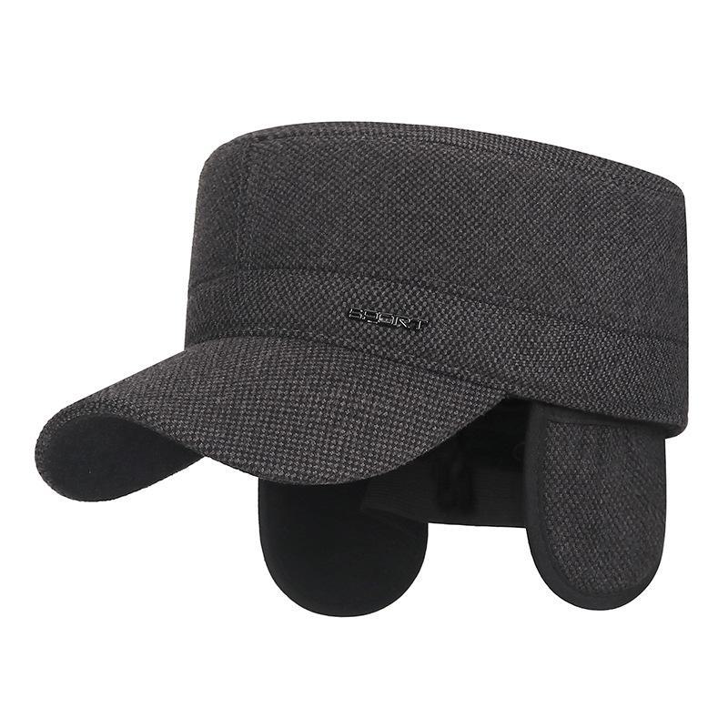 Men's Winter Wool Plaid Hat: Warm, Windproof, Velvet-Lined, Thickened Ear Protection Cap for Middle-Aged and Elderly.
