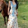 French dopamine floral flying sleeve dress children's summer vacation style fashion casual beautiful slim dress