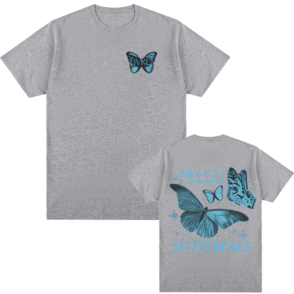 Butterflies Black T-Shirt Summer JVKE Tee High Quality 100% Cotton Graphic Printing T Shirt