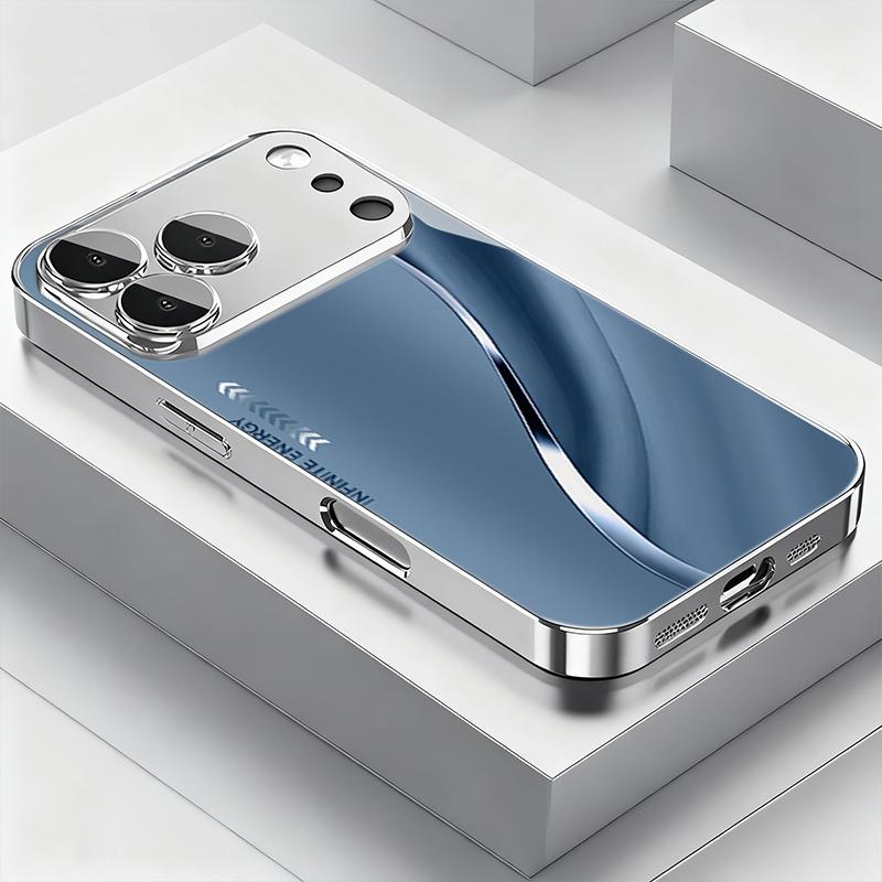 Blue Minimalist Curve Tempered Glass Electroplat Phone Case For iPhone 17 Pro Max 16 15 14 Plus 11 12 13 Pro Max 16E 17Air Cover