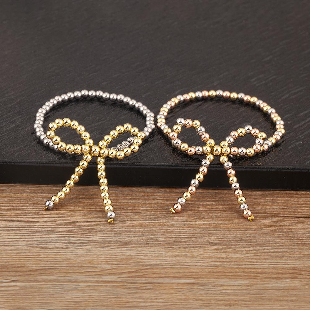 Nidin New Arrival Aesthetic Bow Knot Shape Round Beads Charm Chain Bracelets Adjustable For Women Fashion Versatile Jewelry Gift