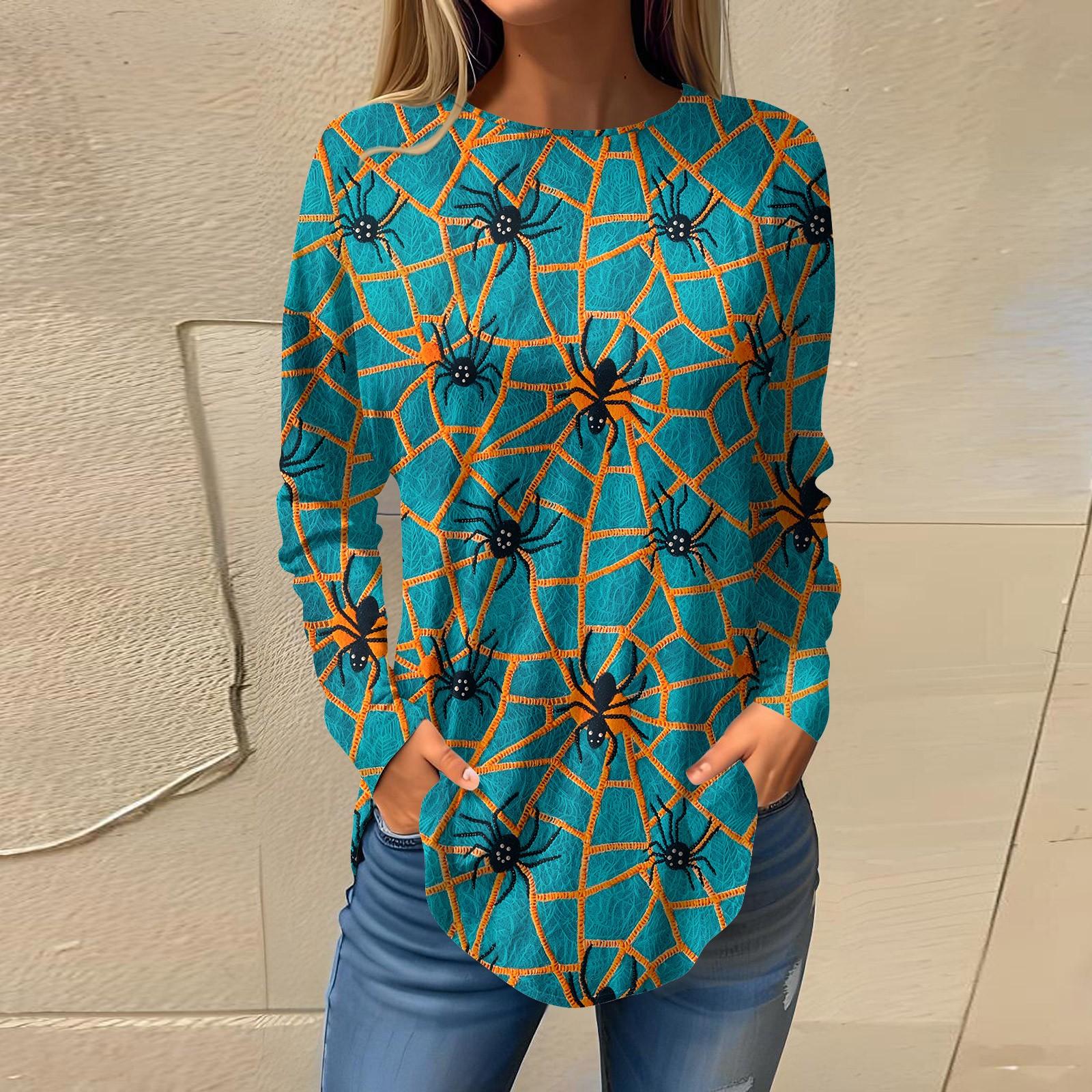 

Женская свободная футболка с круглым вырезом и принтом на Хэллоуин с длинными рукавами, топ, пуловер, свитшот с длинными рукавами M