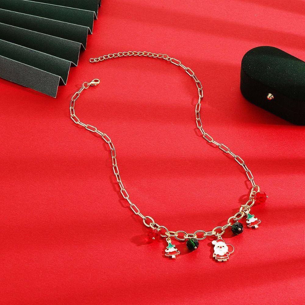 Christmas Tree Rice Beaded Chain Santa Cartoon Pendant Bracelet  Women