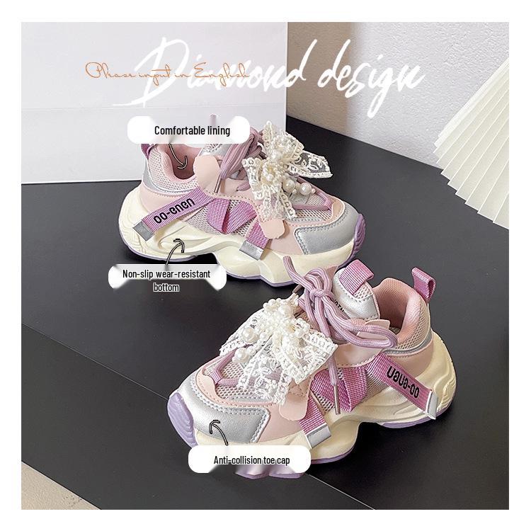 Herbst 2025 Mädchen Perlen-Sneakers - Prinzessinnenschuhe mit weicher Sohle für mittlere und große Kinder