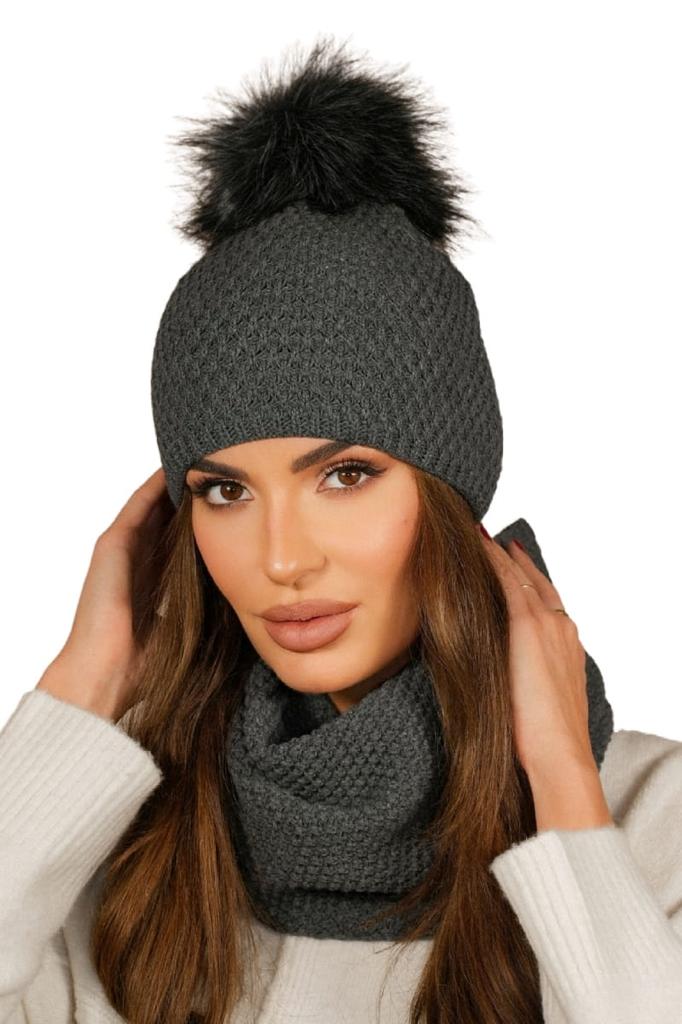 Rubbi Winter Hat and Snood Set, Graphite Color
