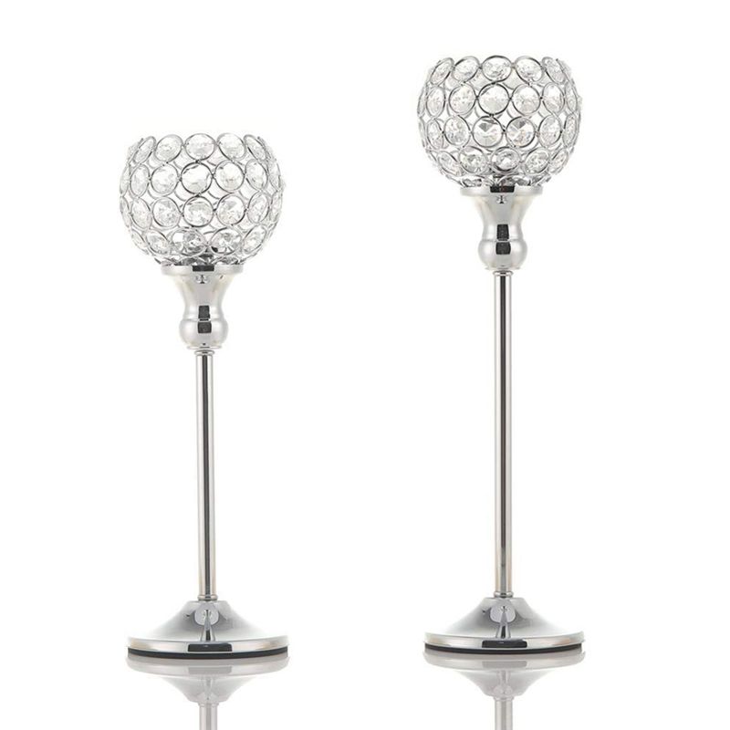 

A44Z-2PCS Candle Holders Table Decorations Metal Crystal Candlestick Holders For Wedding Table Party Church Modern Decor серебряный