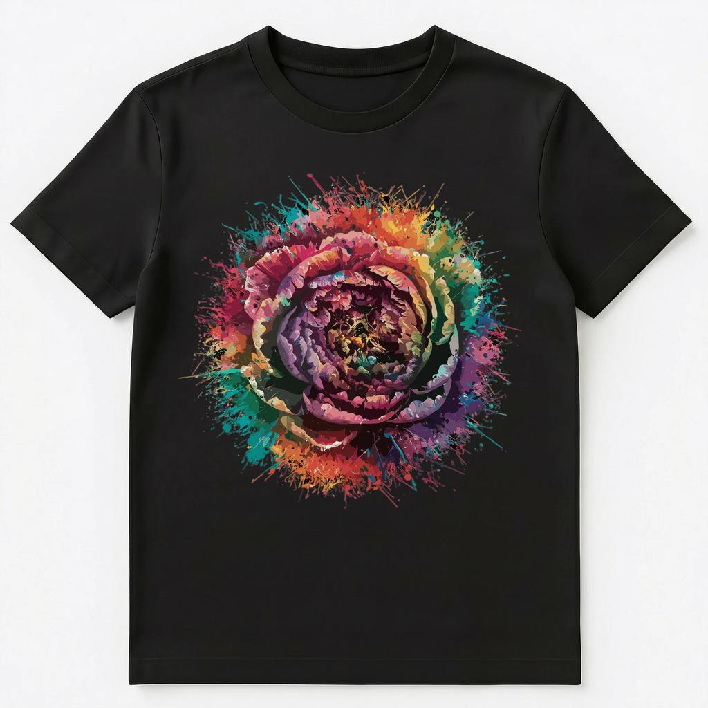 Colorful Paint Splash Peonies Flower Art Graphic Unisex T-Shirt