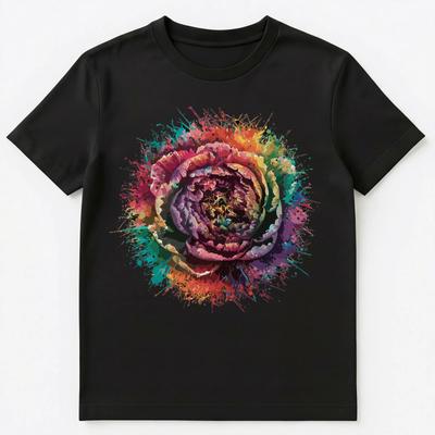 Colorful Paint Splash Peonies Flower Art Graphic Unisex T-shirt Tops Tees Unisex
