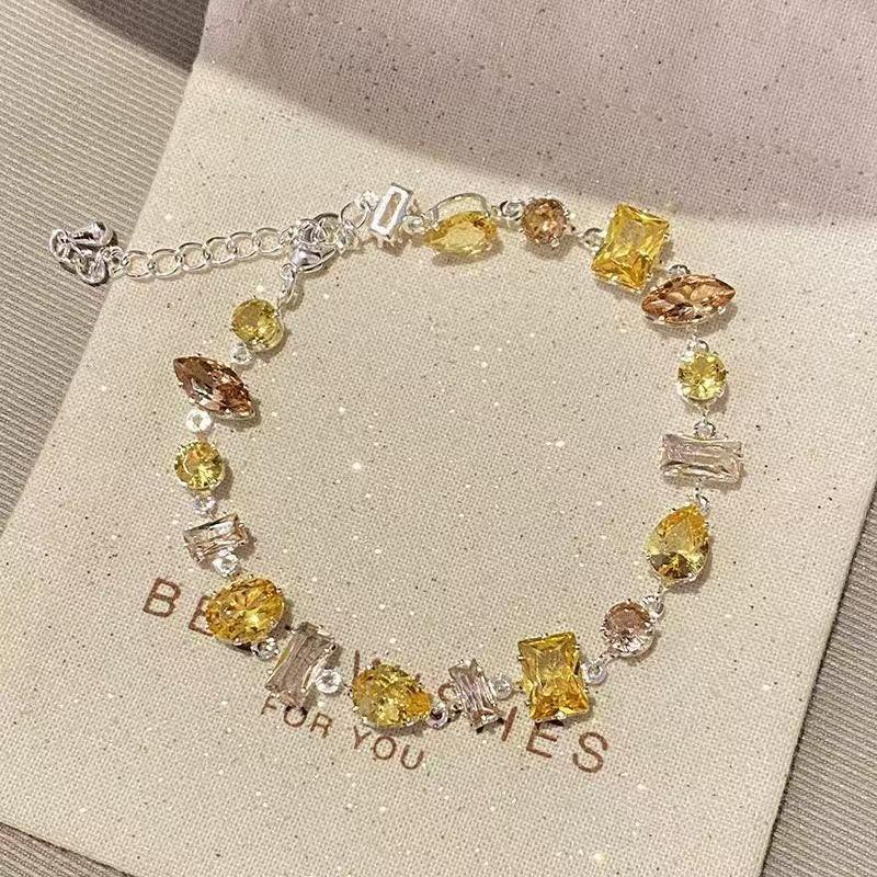 Sparkling Colorful Zircon Crystal Bracelet for Women Polished Metal Chain Lightweight Wrist Jewelry for Casual Party Wear