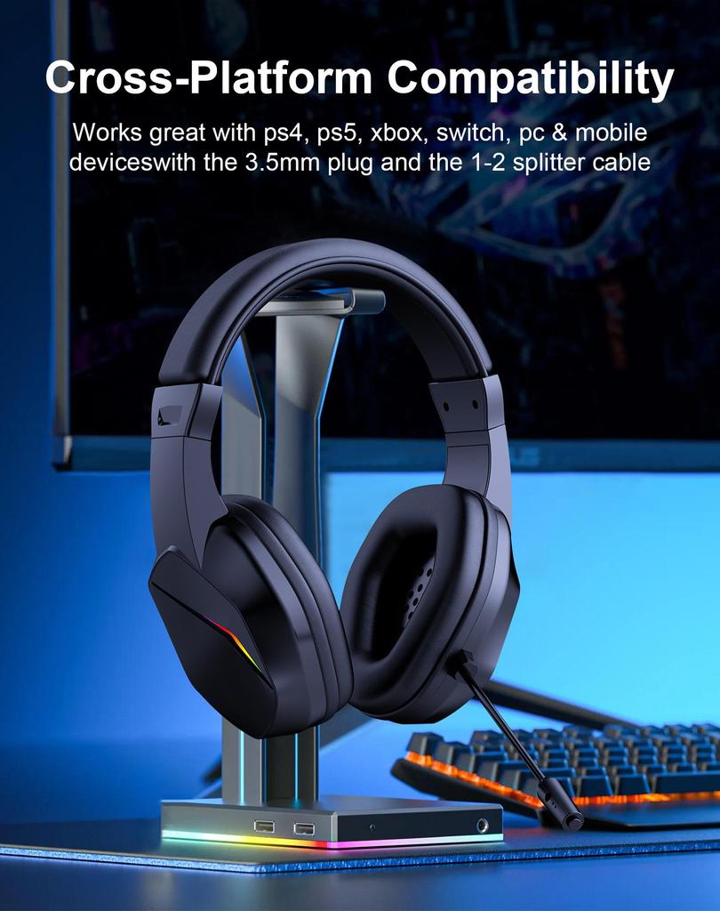 2.4G Bluetooth Luminous Gaming Headset with USB Wireless Transmitter - Low Latency Esports Audio.
