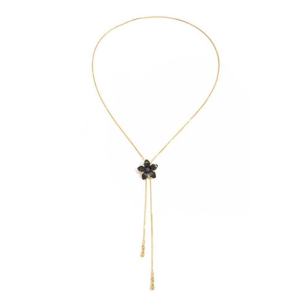 Long Enamel Flower Necklace Orchid Clavicle Chain Sweet Pulling Necklace  Jewelry чёрный