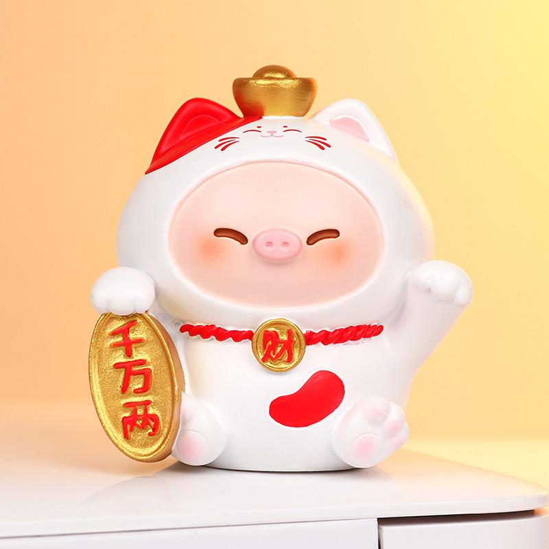 Cat Decor Resin Figurine With Wealth Symbols For Home Office Gift Ideas