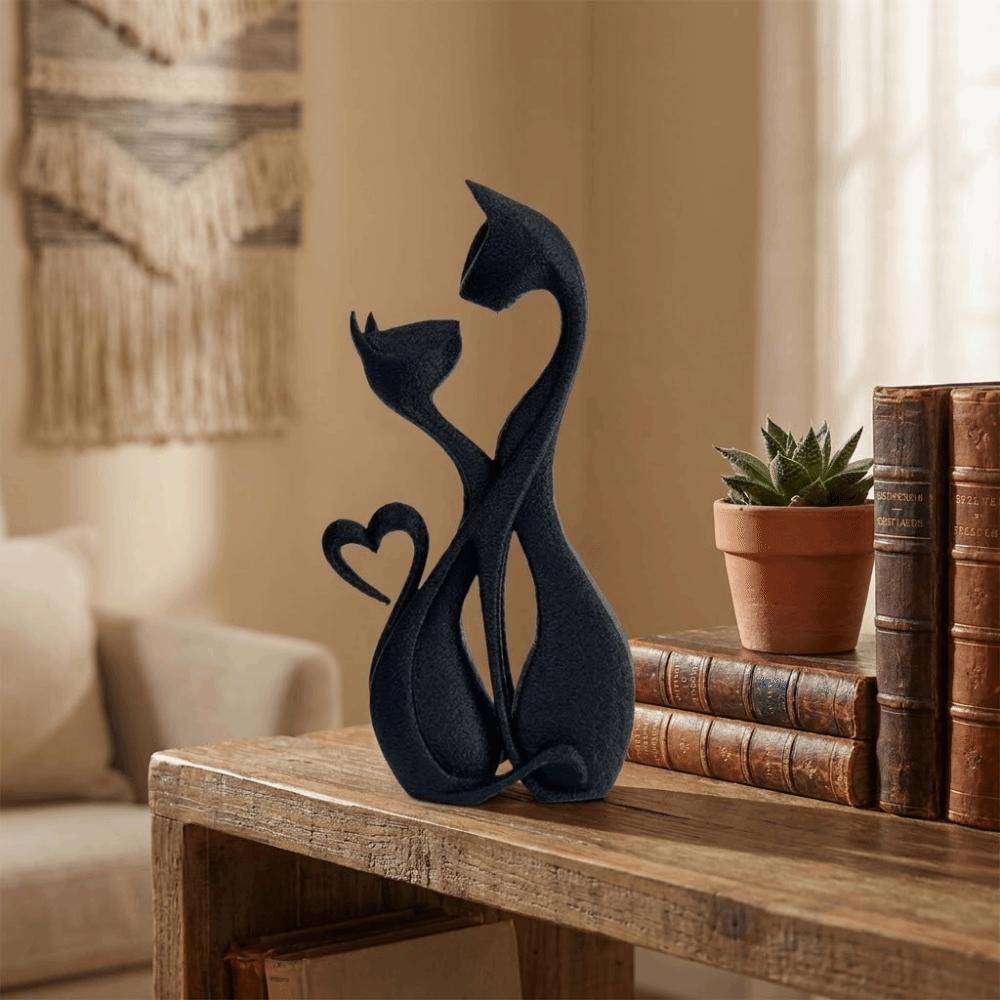 Heart-Shaped Cat Couple Figurine Handcrafted Cat Art Sculpture Elegant Cat Statue  Desktop Ornament