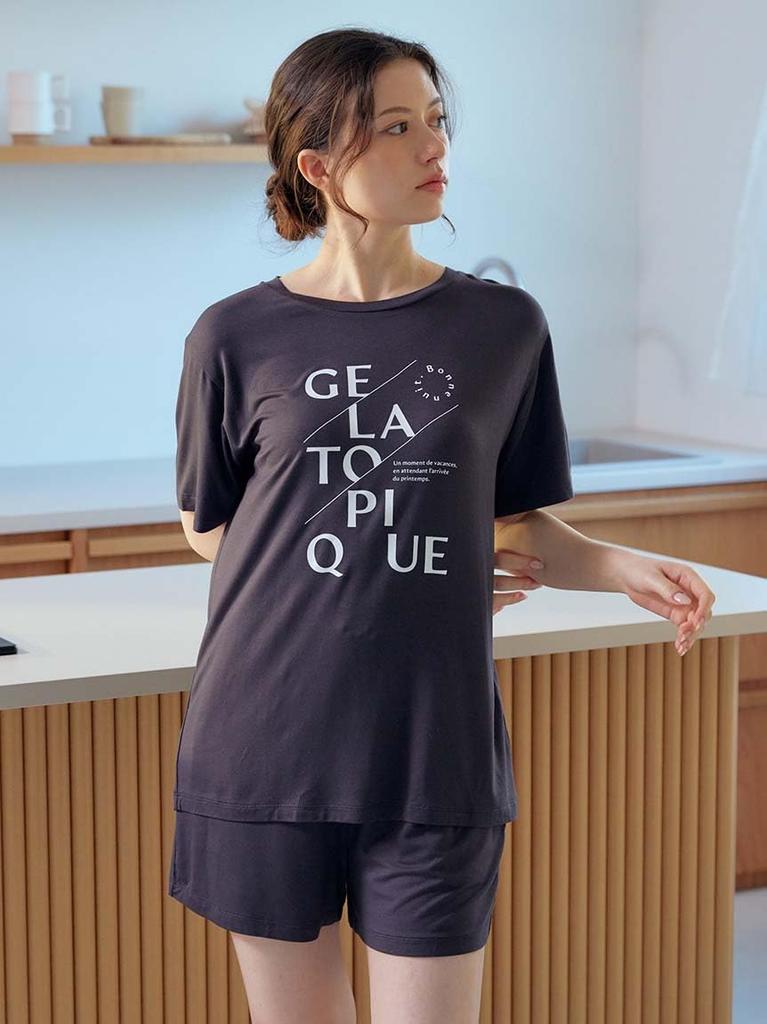 Gelato Pique Rayon Logo PWCT251232 DGRY Free Size T-Shirt Women's