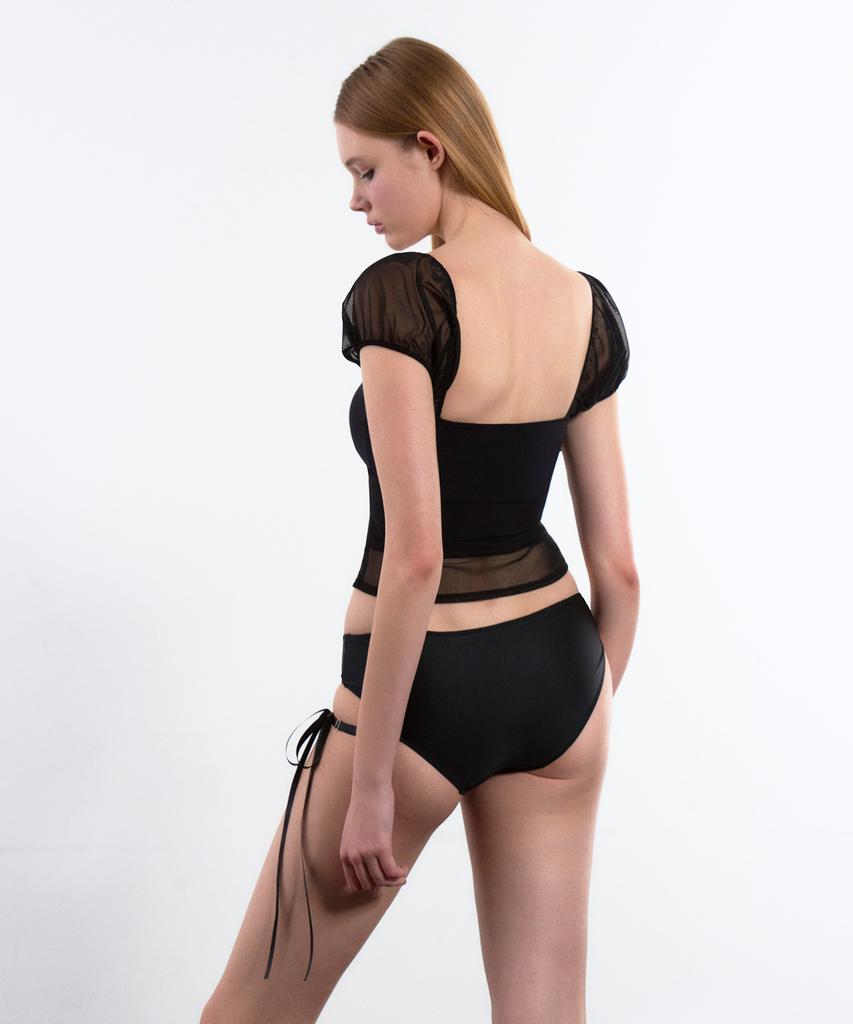 VINAJ Ribbon See-Through Puff Half-Top Bikini Bra (Black/Basic Pads Included)