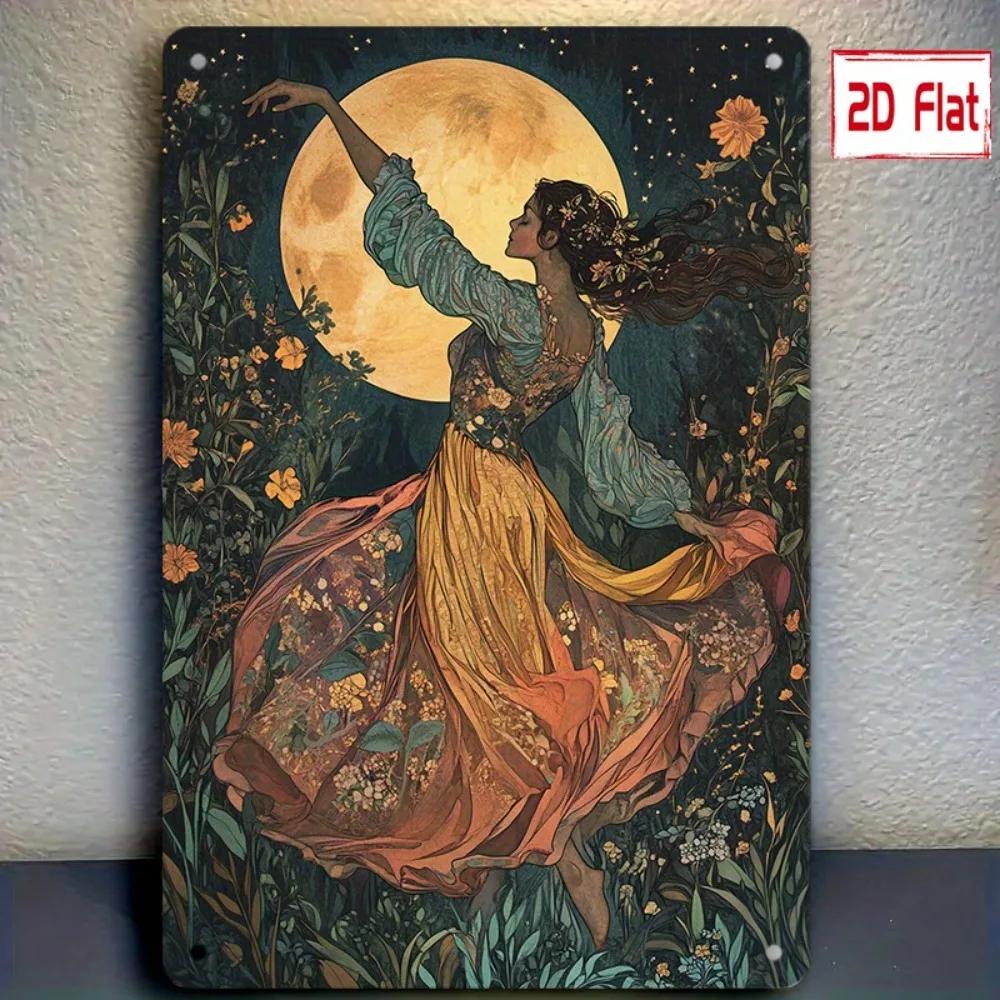 

1pc Retro Art Dancer Metal Sign Under Moonlight 8x12 Inch, Pre-Drilled for Home/Garage/Club/Restaurant/Outdoor 20x30cm（7.8x11.8inch）