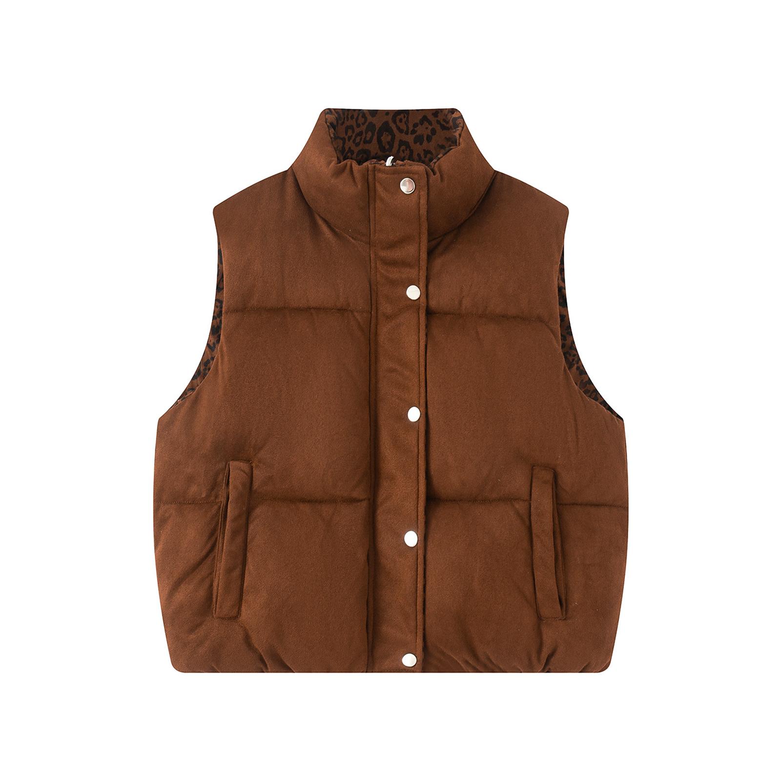 

Женский модный короткий замшевый двусторонний ретро пуховый хлопковый жилет XS светло-коричневого