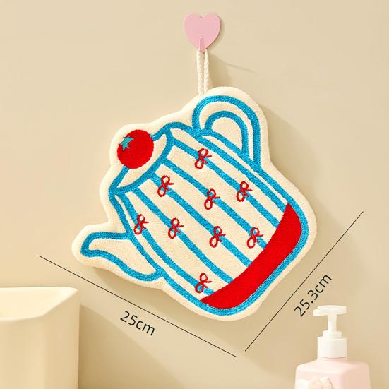 Hand Towel with Hanging Loop Bathroom Hand Towel Lint Shedding Free Cute Kettle Glove Absorbent Towel for Wiping Hands Kitchen Bathroom Use
