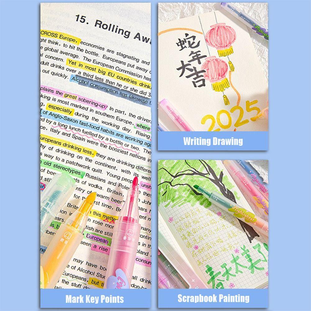 4PCS/Set Double-ended Highlighter Pen DIY Scrapbook Painting Color Stackable Fluorescent Pen Writing Drawing Painting Color Pen