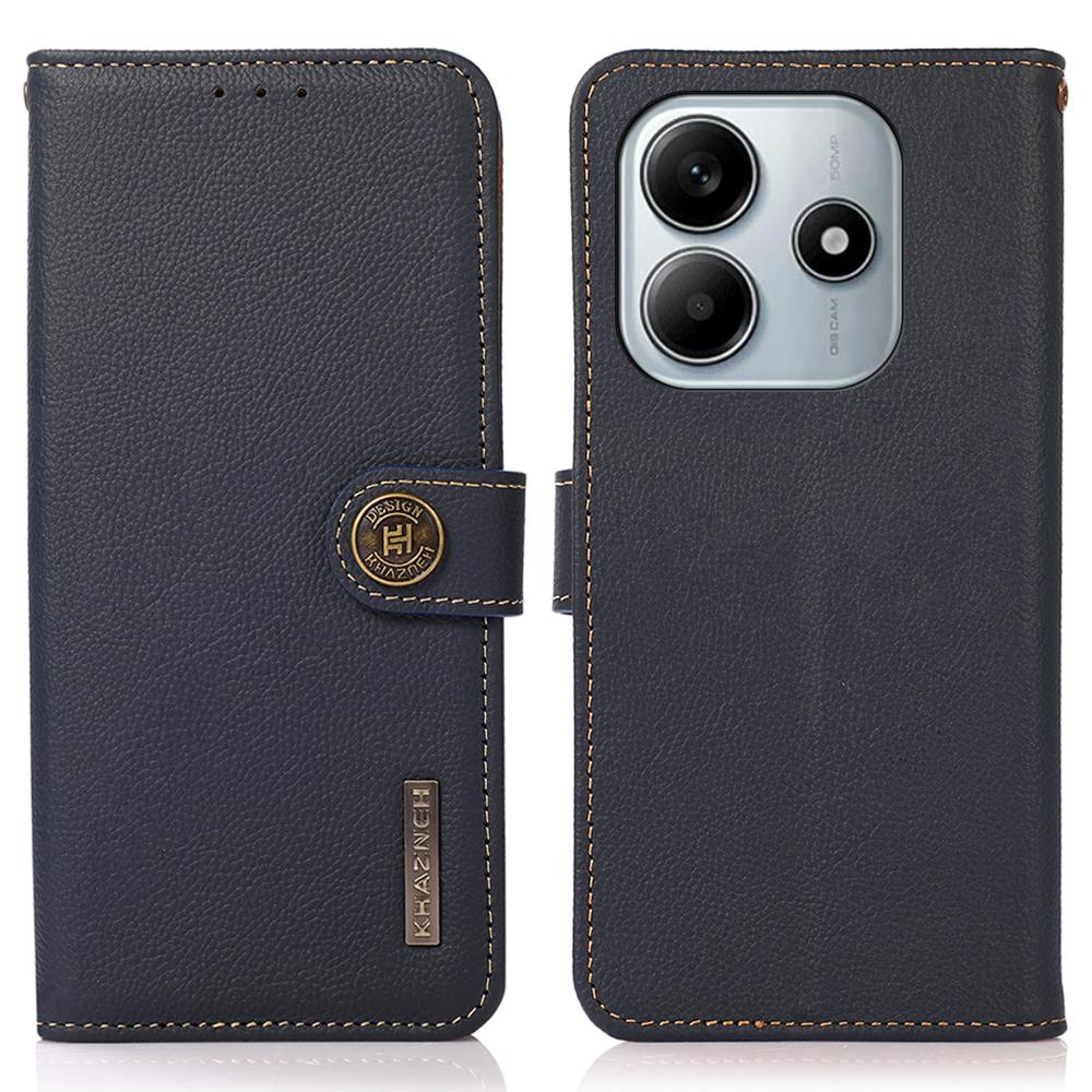 

For Xiaomi Redmi Note 14 4G (163.25mm) Case Genuine Cow Leather Wallet Phone Cover Blue