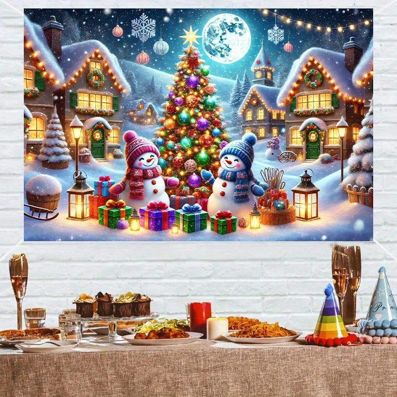 Christmas Snowman Village Background Banner - Polyester Decoration  Christmas Village Theme - Holiday Decoration