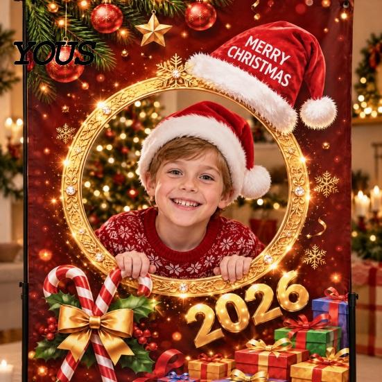 Weihnachts-Foto-Hintergrundbanner mit Gesichtsausschnitt-Dekorationen, Weihnachtsmann-Schneemann Festliche Stand-Requisiten Hintergrund, Requisiten, Party-Dekorationen Claus Dekor