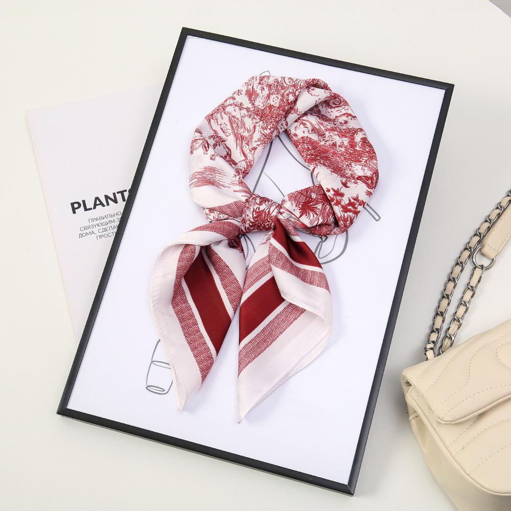 71 Flower polka dot simulation silk scarf neck small square scarf Korean atmosphere sunscreen scarf advanced sense