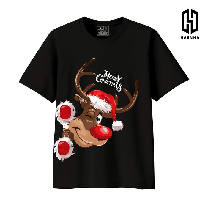 Men Women combed 24S Premium Christmas reindeer couple family printed T-shirt-hn201 red, S