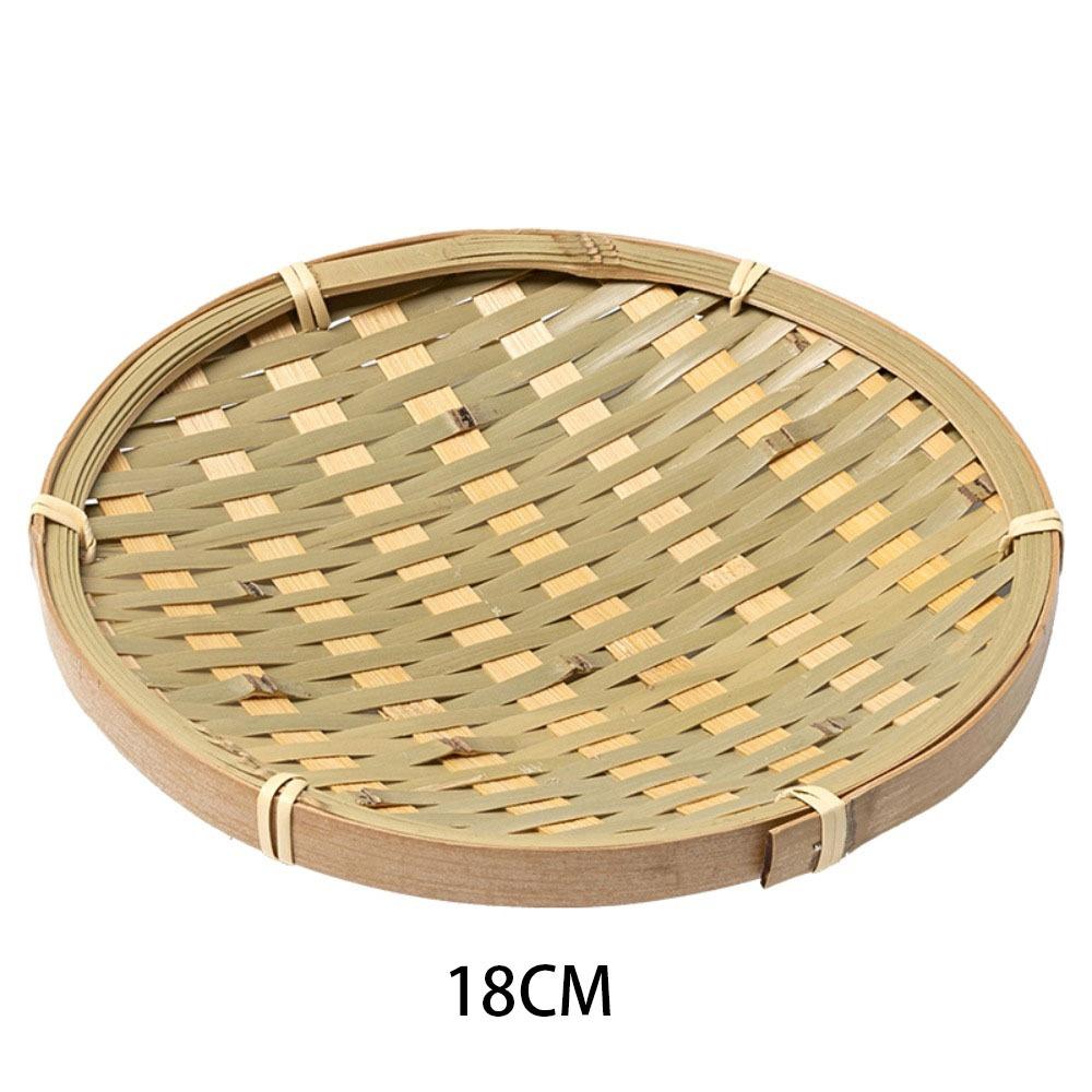 

Плоский плетений бамбуковий кошик з лози ручної роботи, контейнер для зберігання, натуральний плетений вручну піднос для зберігання, кухня 18cm