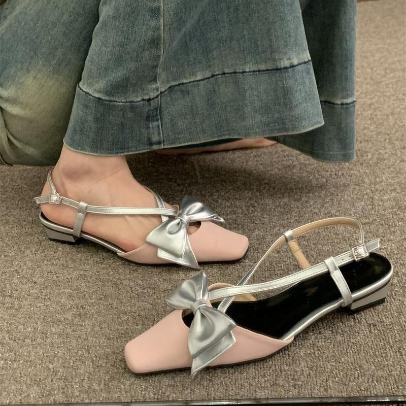 Coarse Heel French Small Fragrant Wind Bag Head Sandals Fairy Shoes 2025 New Spring and Summer Bow Evening Shoes Single Shoes