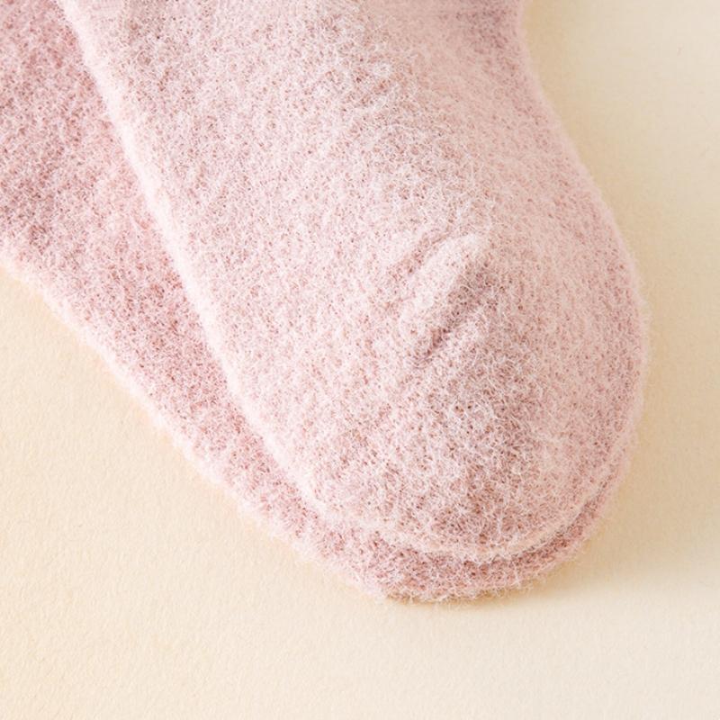 Baby Plush Socks Cartoon Solid Color Newborn Girls Boys Mid Tube Socks Warm Non-slip Floor Sleeping Sock Autumn Winter