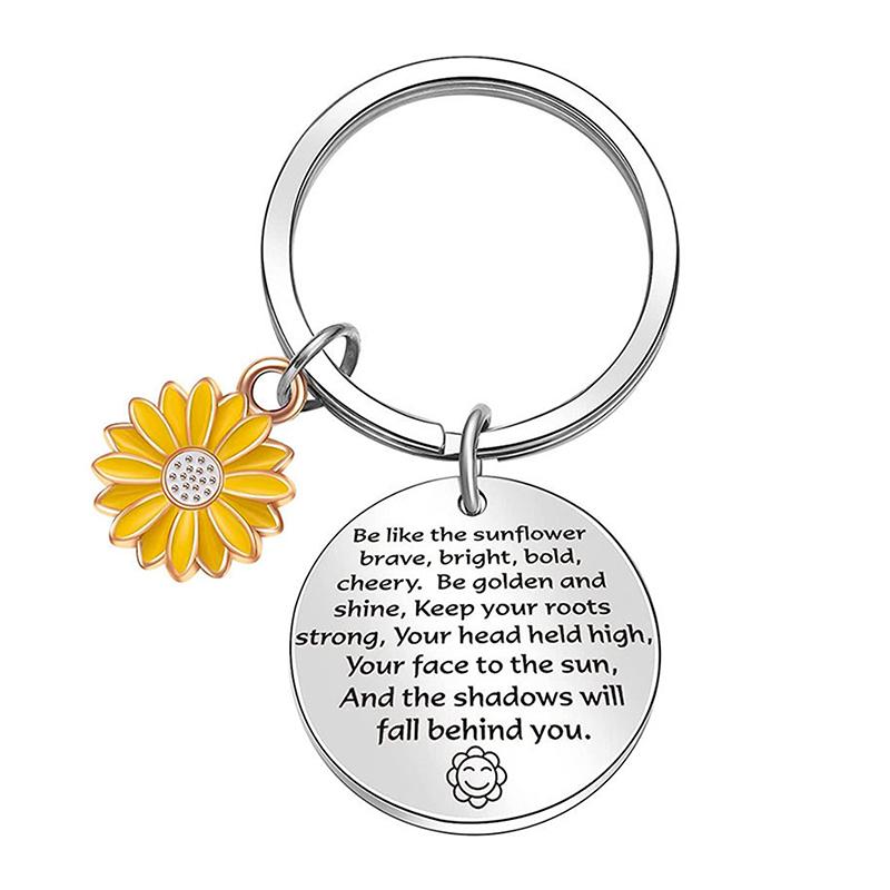 Sunflower Pendant Metal Stainless Steel Keychain For Parents Teachers Handmade Jewelry Gift Key Decoration