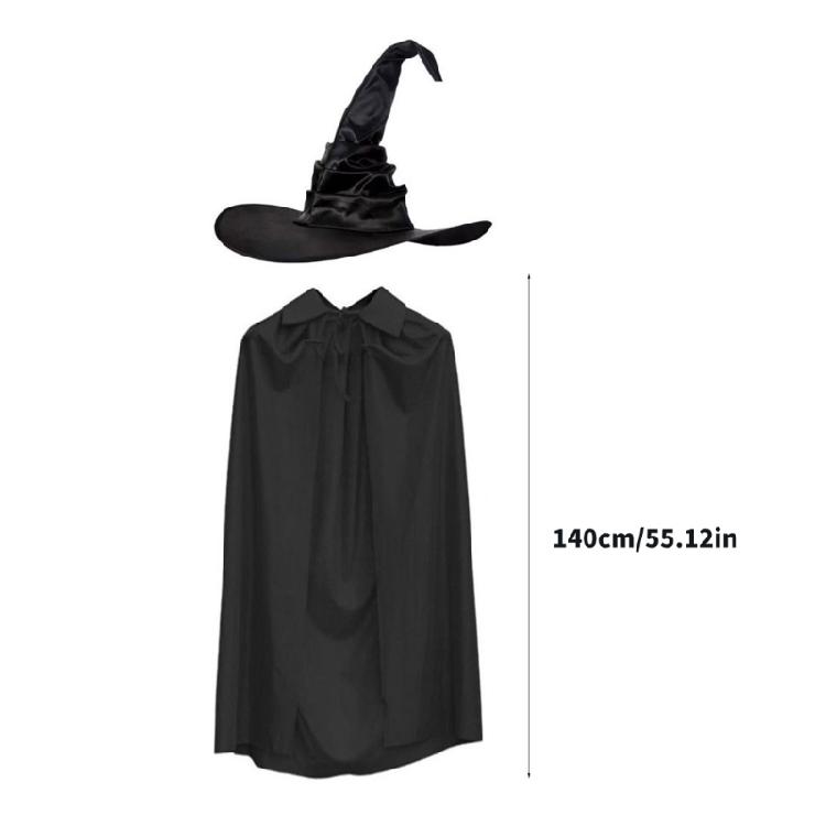 2Pcs Halloween Witch Costume Accessories Set Wizard Hat Witches Hat with Witch Cloak Cape Set for Womens Girls