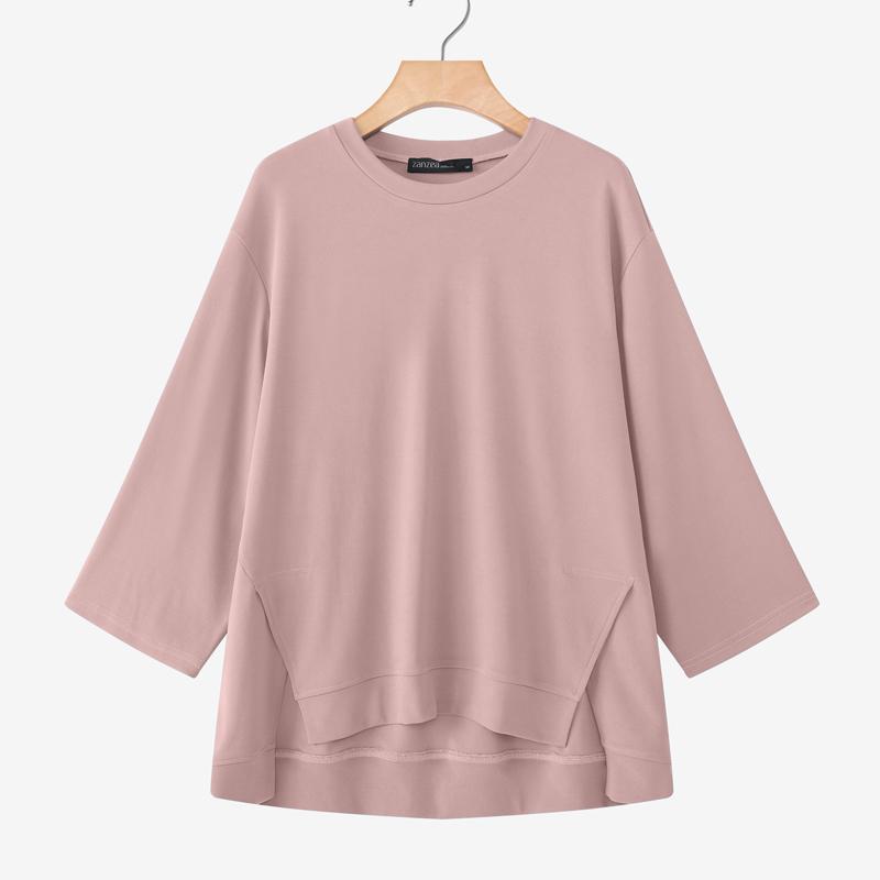 

ZANZEA Women Casual Round Neck Solid Color Loose 3/4 Sleeve T-Shirt 5XL розовый
