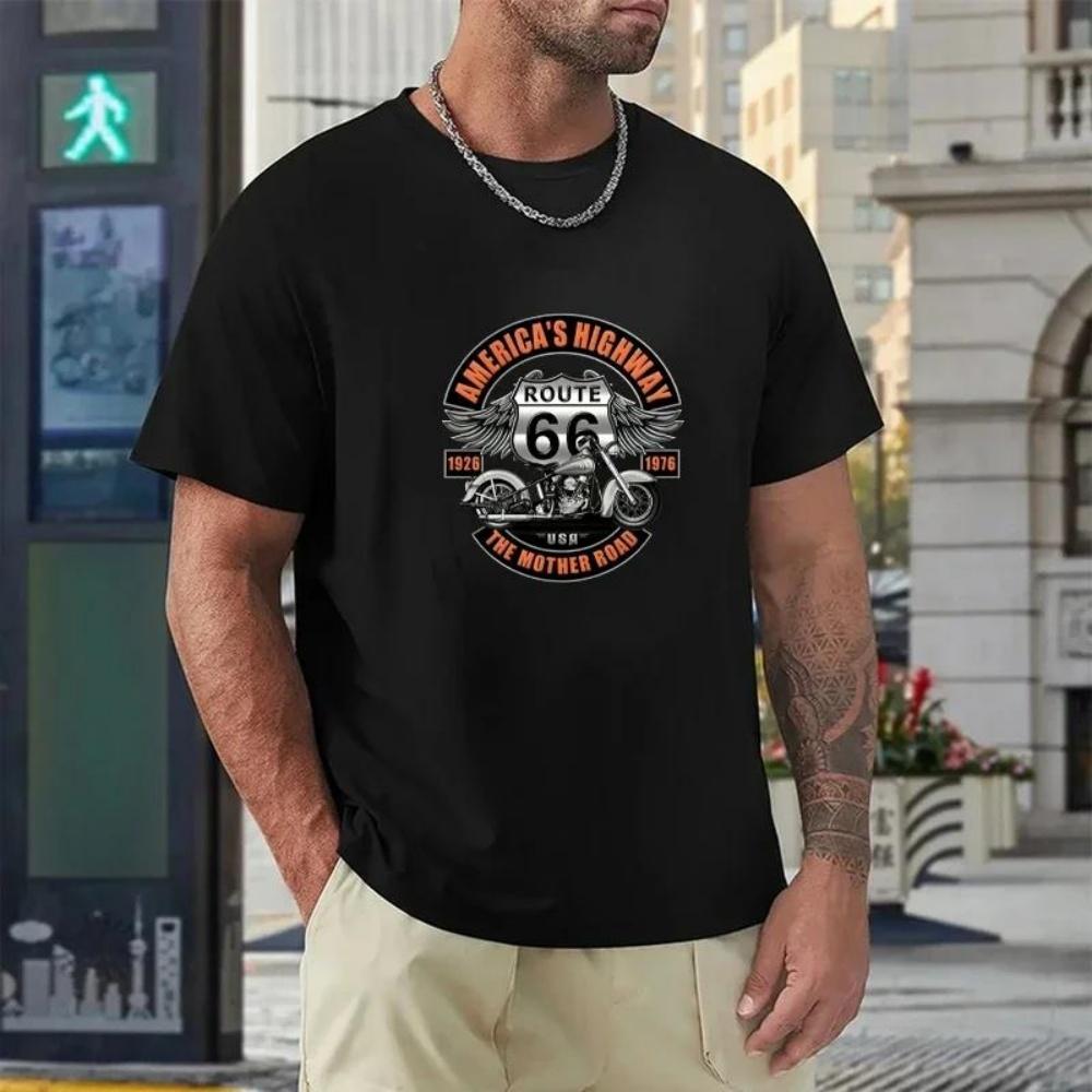 

Футболки Americas Highway Чоловічі футболки з круглим коміром 100% бавовна Route 66 Mother Road Oldschool Tee Shirt European Code Tops XXXXXL чорний