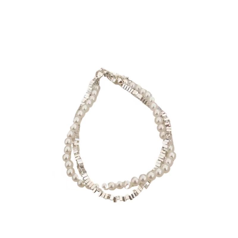 Womens Bracelet Pearl With Irregular Silver Beads And Tassel Accents For A Look Classy