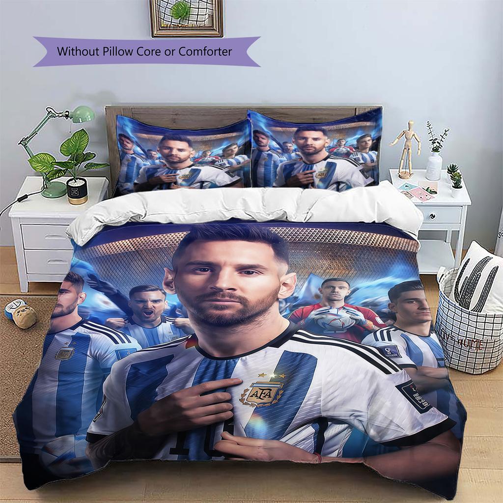 Leo Messi Pattern Bedding,Quilt Set Quilt Cover Pillowcase Home Birthday Gift(1 * duvet cover + 2 * pillowcase, without core)