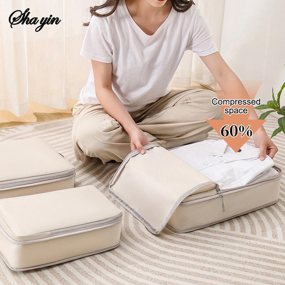 Set/6 Pcs Compressible Packing Travel Storage Bag Cubes Waterproof Suitcase Nylon Portable With Handbag Luggage Organizer