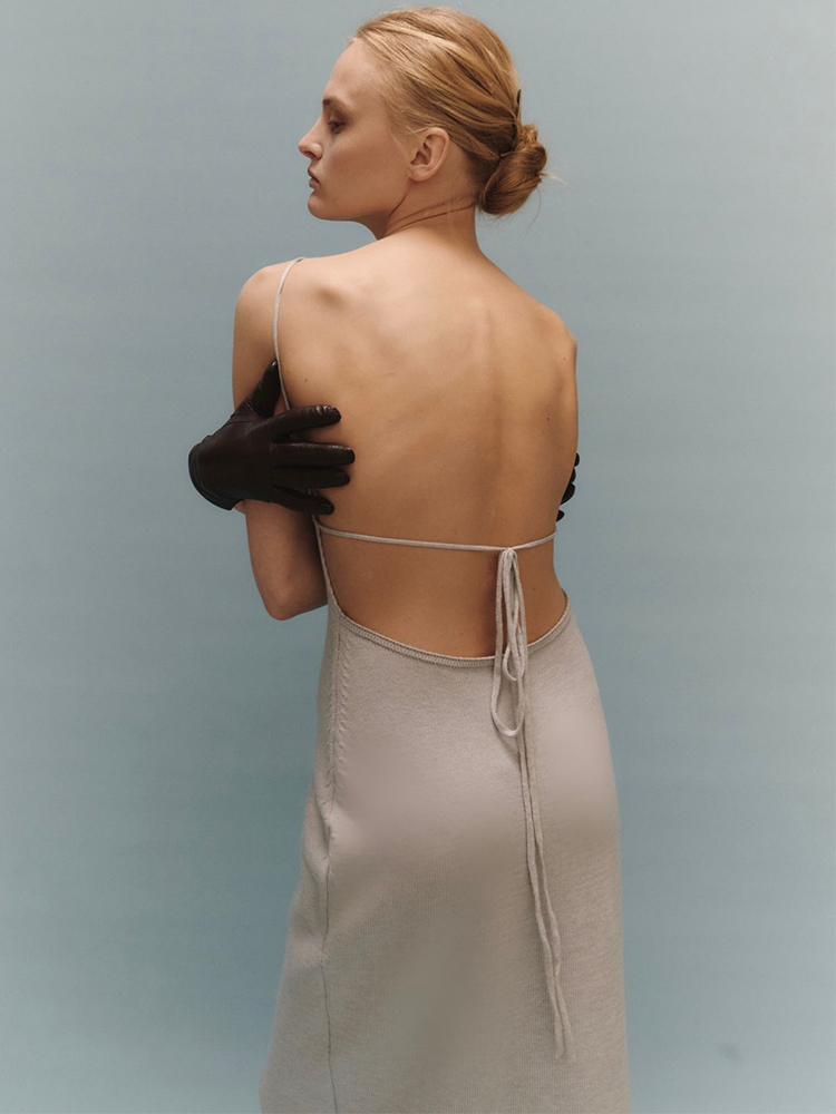 EDOLYNSA 2024 Summer Sexy Backless Knitted Halter Sleeveless Wrap Beach Maxi Dress Swimsuit Bikini Cover-ups Elegant Holiday Bodycon Outfit K8