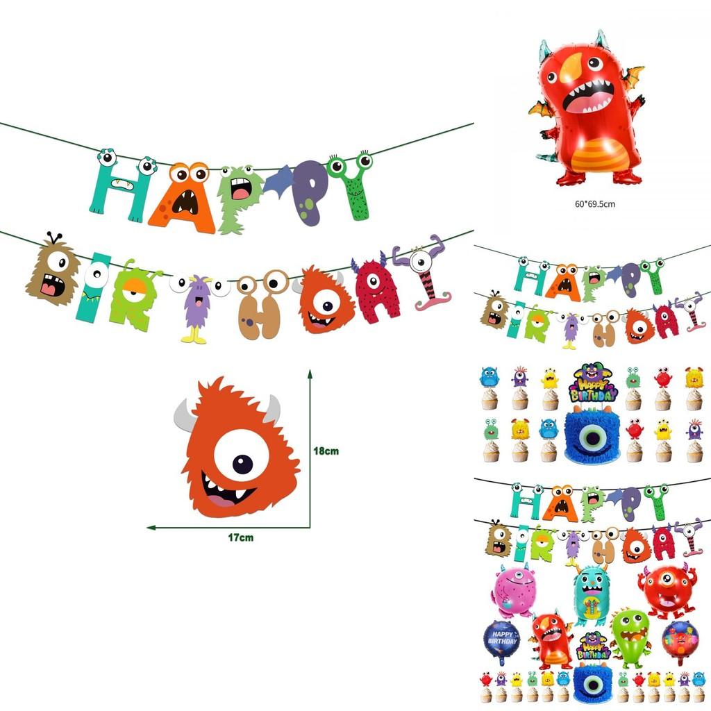 Colorful Cartoon Monster Et Alien Maggie Balloon Party Decor Banner Cake Topper For Birthday Supplies