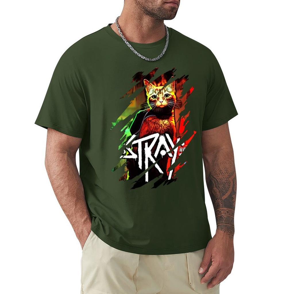 Stray Game, Cooles Design T-Shirt Schwergewichts-Shirts Grafik-Tees Jungen Tierdruck Einfache weiße T-Shirts Herren