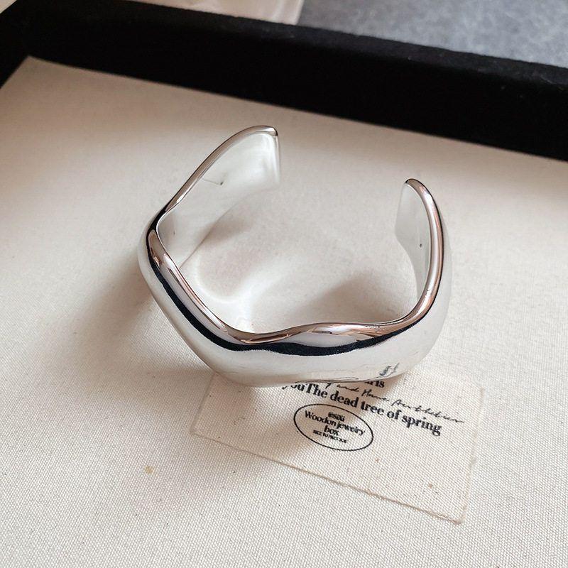 Europe and America Cross Border Wave Cold Wind Open-Ended Bracelet Simple and Exaggerated Stylish Bracelet Accessible Luxury Fancy Bracelet for Women Bracelet-Silver-Wave