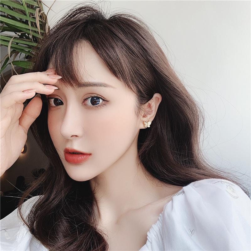 Japanese Style 3D Butterfly White Mother-of-Pearl Stud Earrings, Titanium Steel with 18K Gold Plating - Elegant Internet Celebrity Ear Accessories.