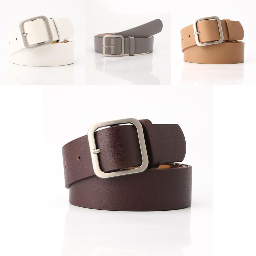 Minimalist Woman Leather Belt With Square Buckle Pu Material For Casual And Office Wear