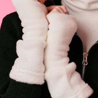 KOLEAT [Fur Ver.] Fleece Knit Hand Warmer (WHITE) Fall/Winter Gloves Ver.