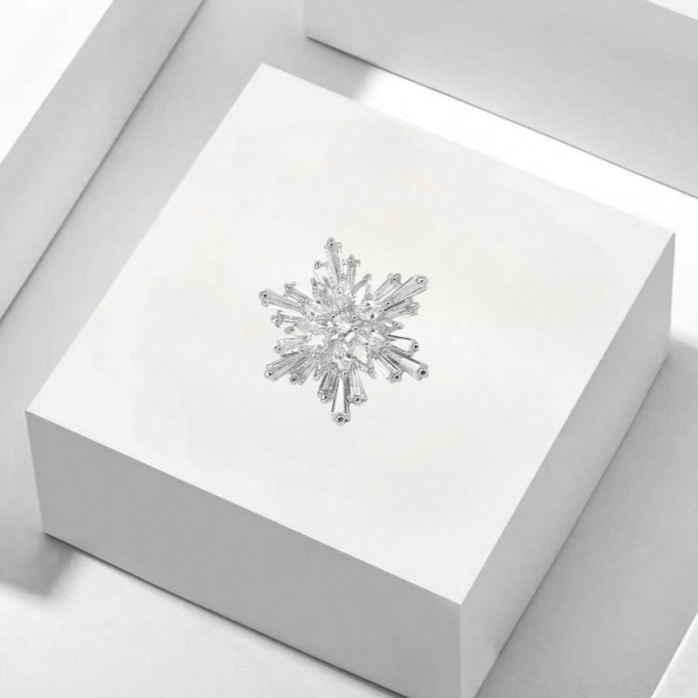 Snowflake Crystal Brooch, Silver-Tone Geometric Luxury Pin for Formal Party & Gift