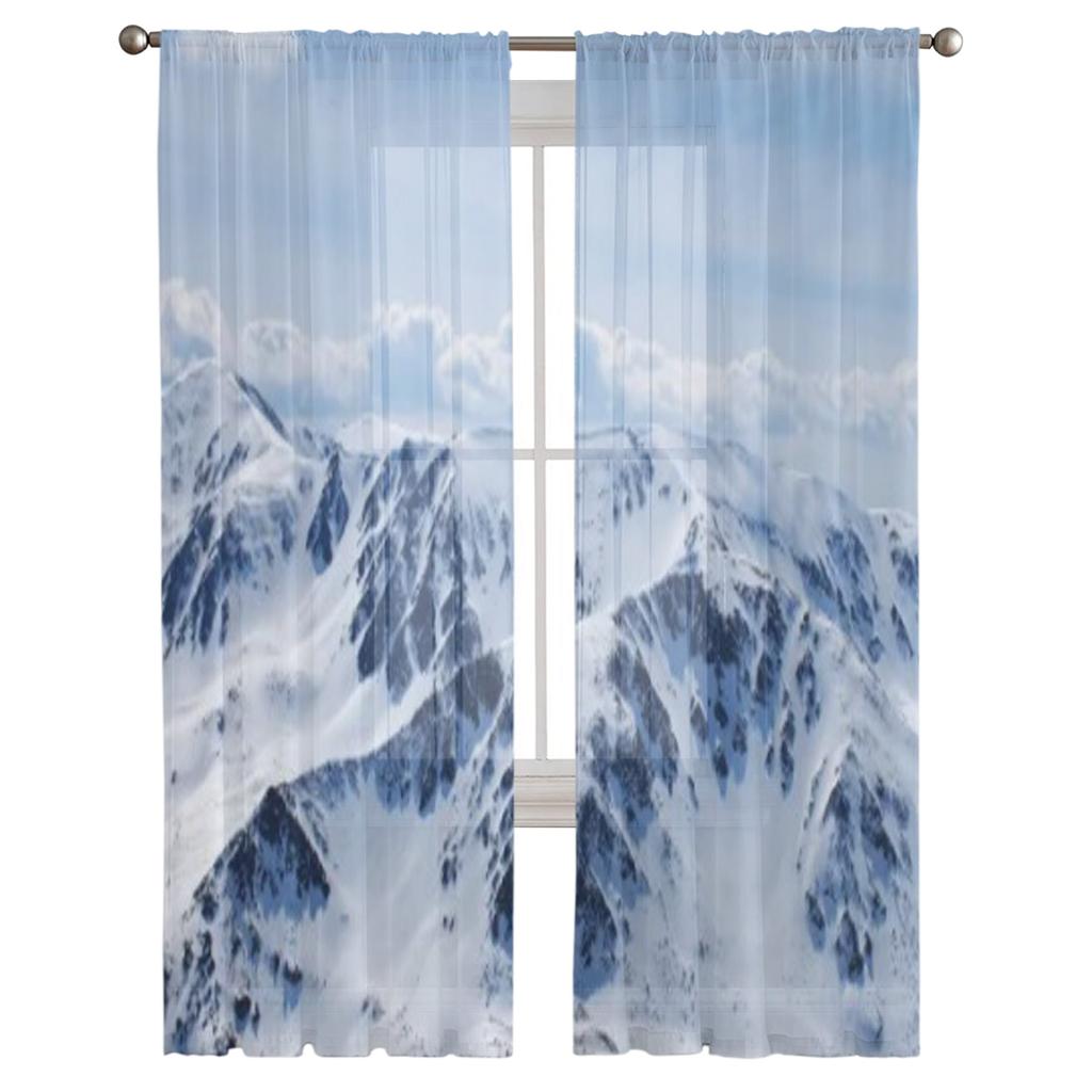 Winter Tatra Mountains Sheer Curtains for Living Room Transparent Tulle Window Treatments Bedroom Kitchen Home Decor Veil Drapes