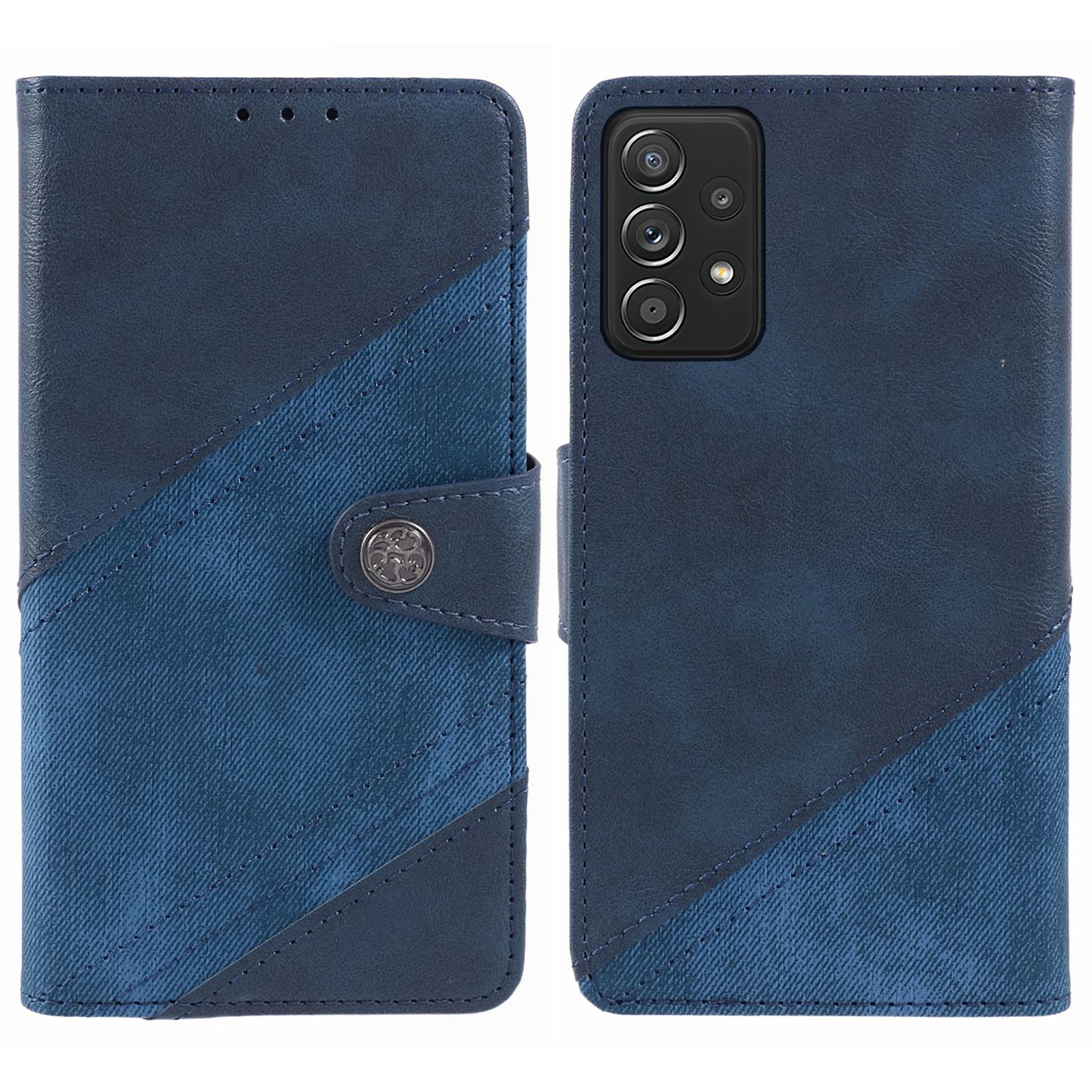 

For Samsung Galaxy A32 5G/M32 5G Case Wallet Splicing Design PU Leather Phone Stand Cover Dark Blue