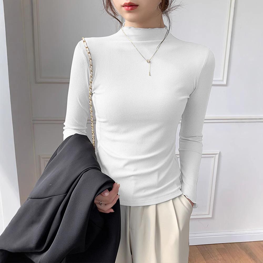 

Women s Slim Fit Black Modal Long-Sleeve Mid-Neck Top for Autumn/Winter L [suitable for 120-140 jin]
